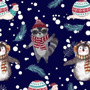Penguin, Snail and Raccoon Christmas - Large Version