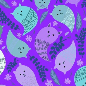 Paisley cats - purple - medium