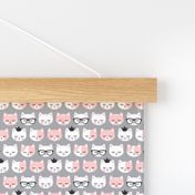 (small scale) cat faces - light pink on grey C20BS