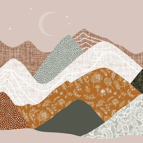 36x54 blanket: layered mountains // spice no. 2, green olive no. 2, sugar sand, otter lace, 178-14, tess rust