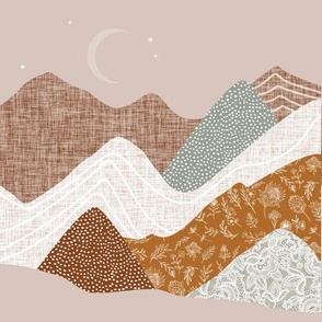 9" square: layered mountain // spice no. 2, sugar sand, otter lace, tess rust