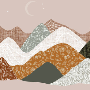 54x72 blanket: layered mountain // spice no. 2, green olive no. 2, sugar sand, otter lace, 178-14, tess rust