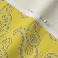 Paisley Chikankari Embroidery in Illuminating Yellow Ultimate Gray White- Small Scale