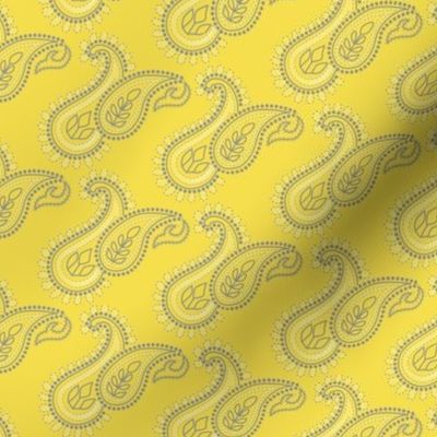 Paisley Chikankari Embroidery in Illuminating Yellow Ultimate Gray White- Small Scale