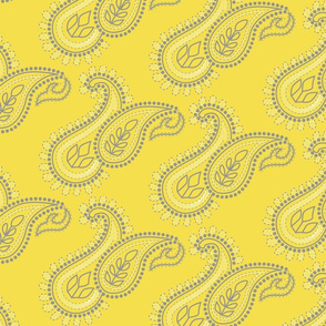 Paisley Chikankari Embroidery in Illuminating Yellow Ultimate Gray White- Large Scale