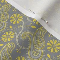 Chikankari Paisley Embroidery- Florals in Ultimate Gray and Illuminating Yellow- Ditsy scale
