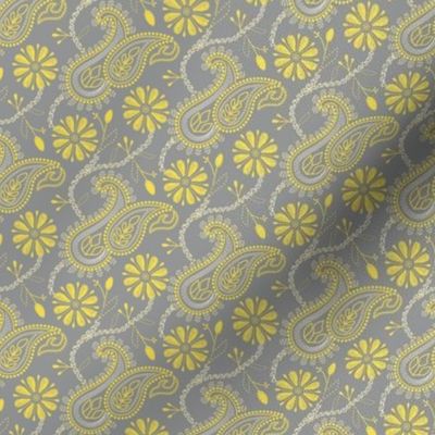 Chikankari Paisley Embroidery- Florals in Ultimate Gray and Illuminating Yellow- Ditsy scale