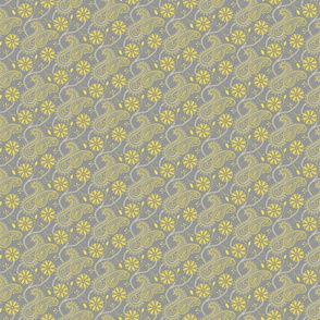 Chikankari Paisley Embroidery- Florals in Ultimate Gray and Illuminating Yellow- Ditsy scale
