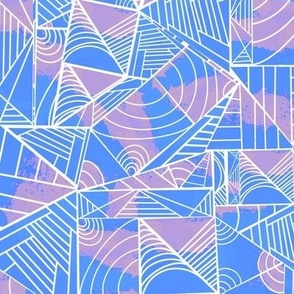 Colorful Lines and Shapes - Purple Blue, White