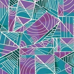 Colorful Lines and Shapes - Purple, Teal, Green