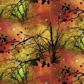 FOREST NEBULA BRANCHES BRICK GREEN ORANGE AUTUMN MIST FLWRHT