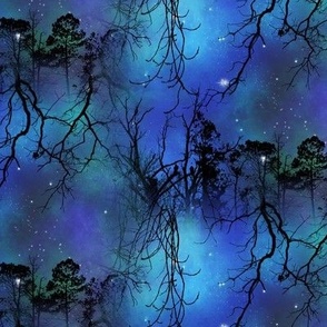 FOREST NEBULA BRANCHES BLUE TURQUOISE MIST FLWRHT