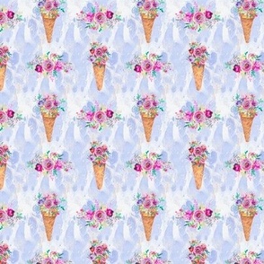 custom VERY MINI WATERCOLOR FLOWERS ICE CREAM CONES MARBLED PERIWINKLE BLUE FLWRHT