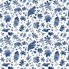 Leaves - Blue Denim watercolor