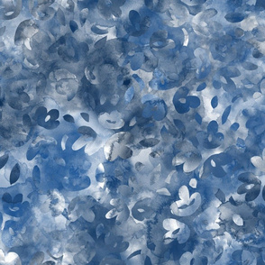 Abstract flowers together - Blue Denim watercolor