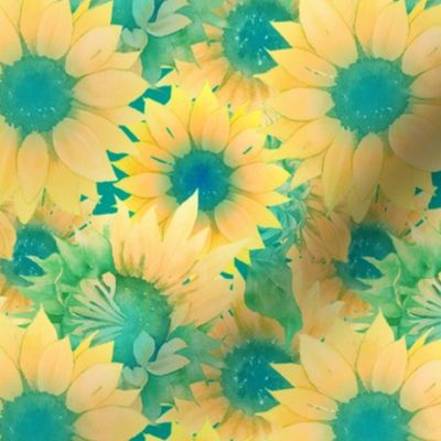 SMALL SUNFLOWERS turquoise yellow FLWRHT