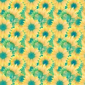 SMALL SUNFLOWERS turquoise yellow FLWRHT