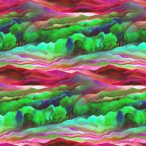 seamless painted mountain pink green forest landscape FLWRHT