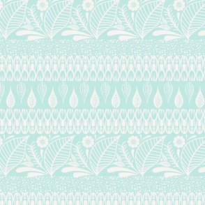Leaves and Floral Abstract Aqua Mint