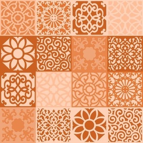 Medium Scale Medallion Bloom Tiles in Peach Fuzz Pantone Color of The Year 2024