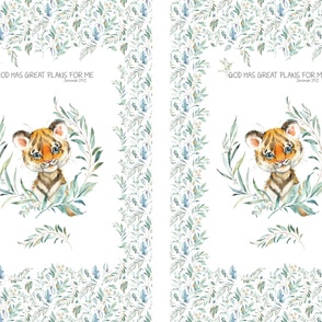 54” x 36” Tiger TWO Blanket Panels, MINKY size panel, Wild Animal Bedding, Bible Verse Blanket, FABRIC MUST be 54” or WIDER, Two 24”x36” panels per yard