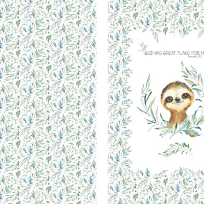 54” x 36” Sloth TWO Blanket Panels, MINKY size panel, Wild Animal Bedding, Bible Verse Blanket, FABRIC MUST be 54” or WIDER, Two 24”x36” panels per yard