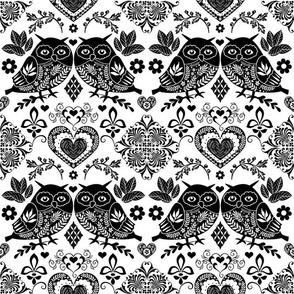 Owl Damask in Black and White