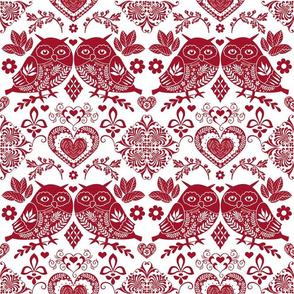 Damask Owls in Red