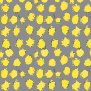 Painterly Polka Dots - Yellow and Gray