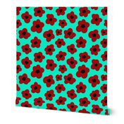 Red Poppy Print on Mint