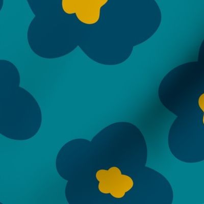 Teal Blue and Gold Floral