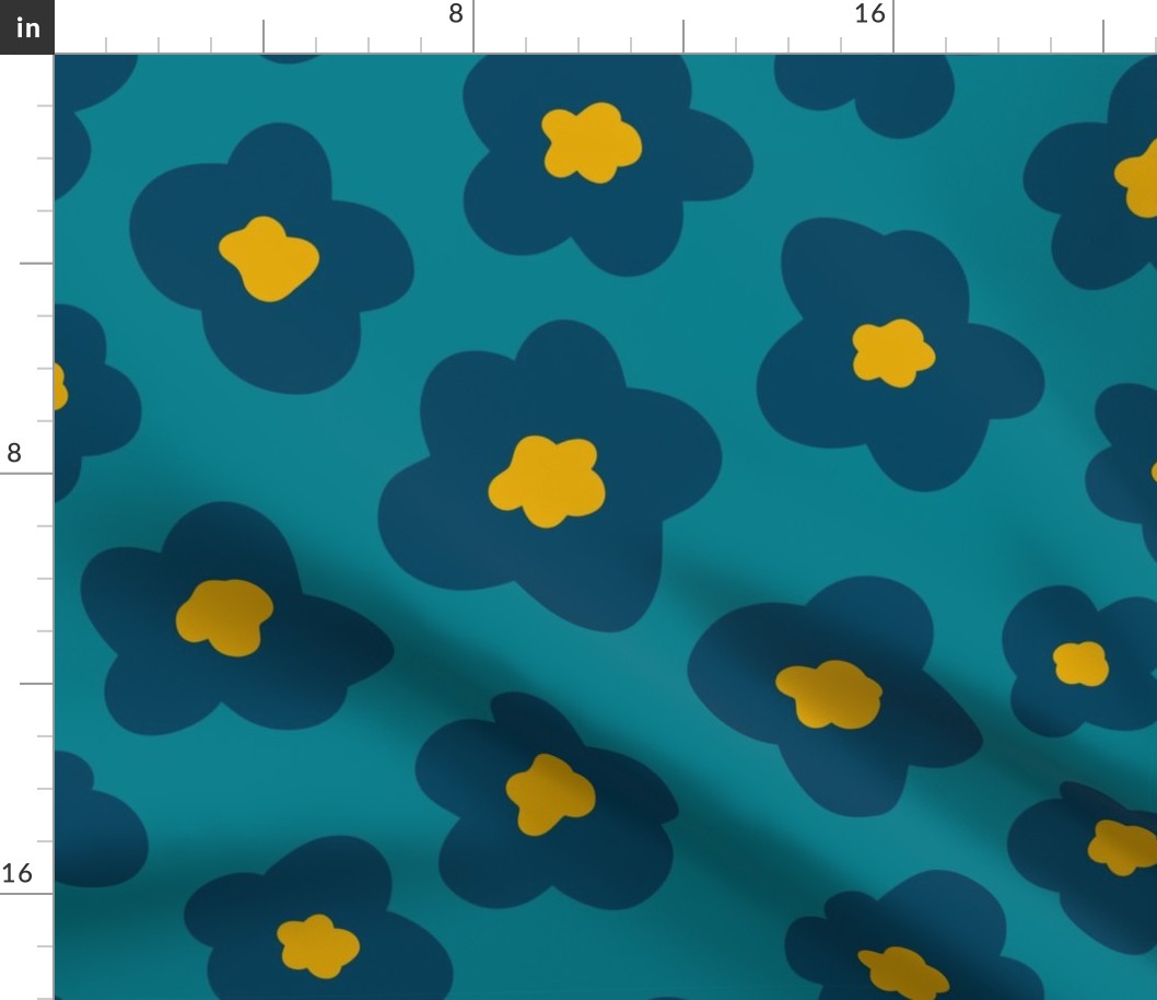 Teal Blue and Gold Floral