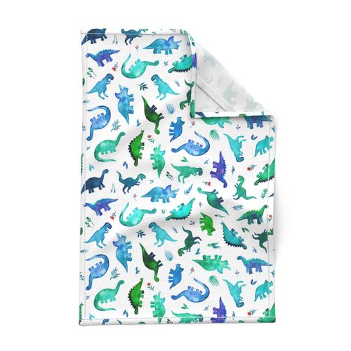 Tiny Tossed Dinos in Blue and Green on White Large Print