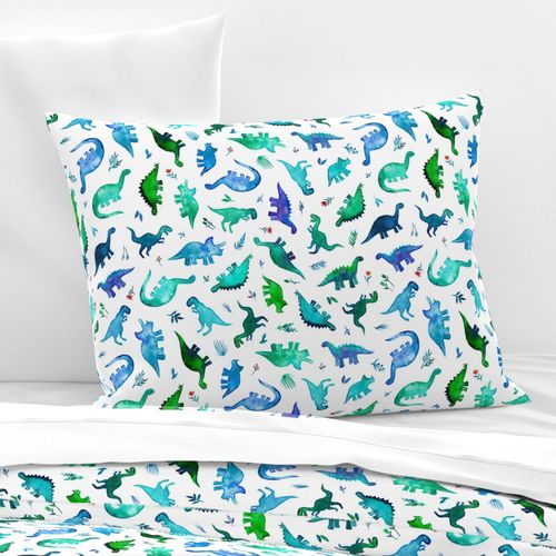 Tiny Tossed Dinos in Blue and Green on White Large Print