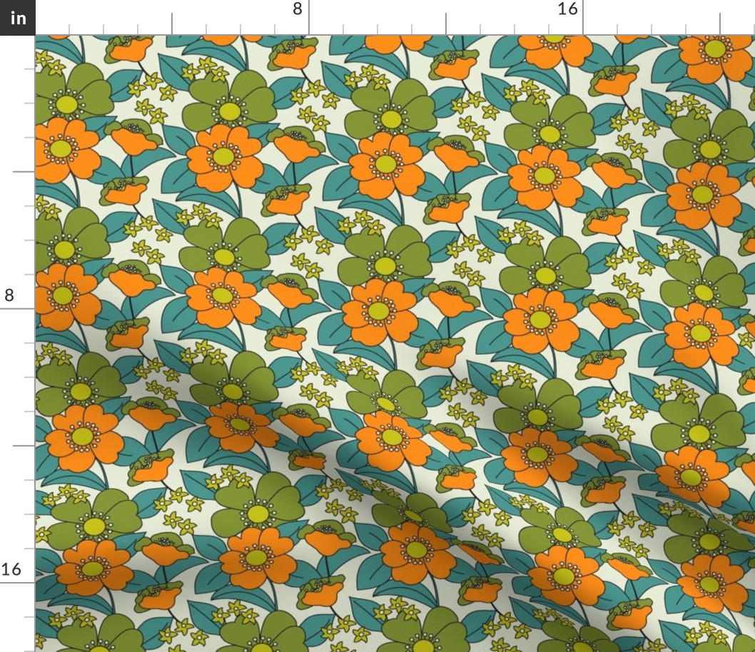 70s Floral ORANGE- MIDI REDUCED