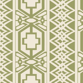 Lattice for Chinese Foo Dog stripes green and off white