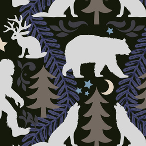 Bigfoot Forest Damask Night Large