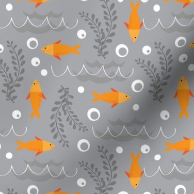 Orange Ocean Fish on Gray