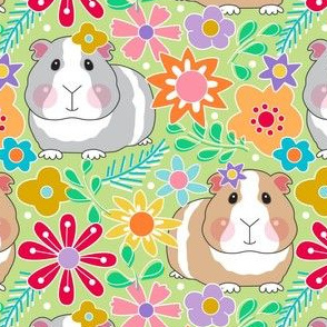 large retro guinea pigs and flowers