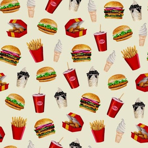 Fast Food Burgers, Fries, Sundaes