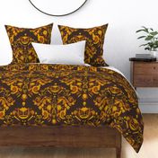 Damask - I Love Science - Goldenrod on copper and Dark oak