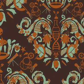 Damask - I Love Science - Copper on jade and brown