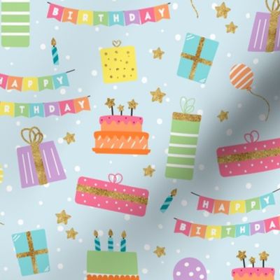 (S Scale) Birthday Scattered Pattern with Confetti on Blue