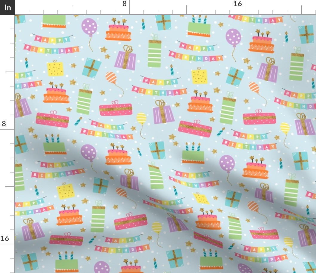(S Scale) Birthday Scattered Pattern with Confetti on Blue