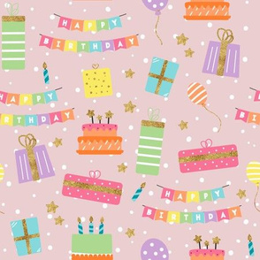 (S Scale) Birthday Scattered Pattern with confetti on Pink