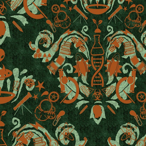 Damask - I Love Science - Copper on Jade and dark green