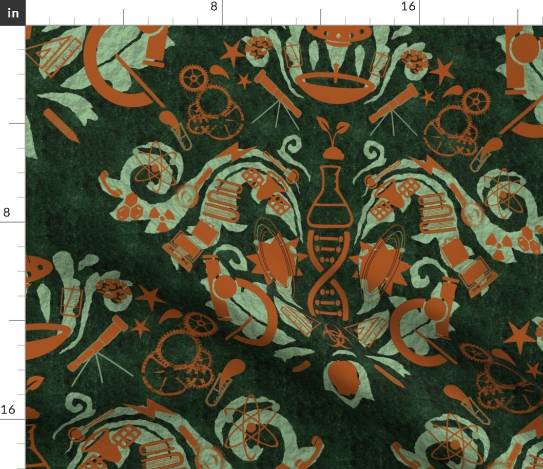 Damask - I Love Science - Copper on Jade and dark green