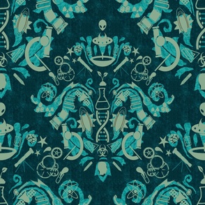 Damask - I Love Science and Aliens - Peacock and Jade
