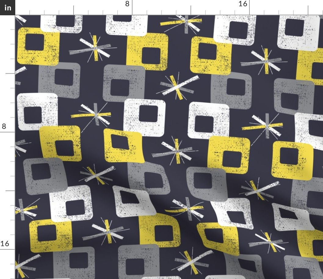Midcentury Square Geometric ~ Grey Yellow
