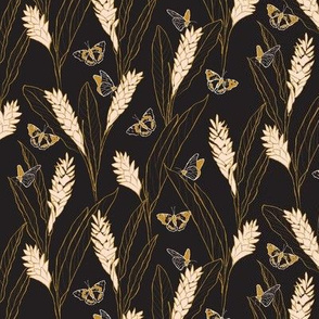 small - ginger flowers and butterflies - black gold and peach